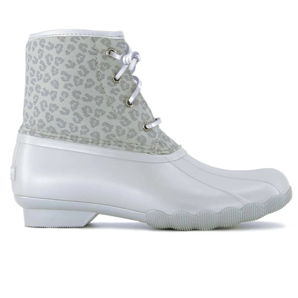 Sperry Kids Saltwater Boot Grey Leopard Silver Duck Boot Big Girls Size 6 NEW - Picture 7 of 9